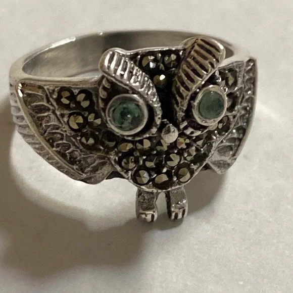 Owl Sterling and Gemstone ring size 7 - Picture 1 of 3